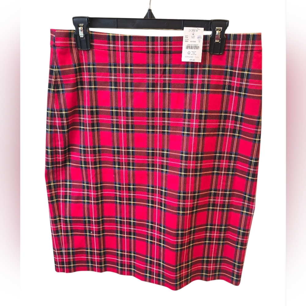 J. Crew Red Plaid Pencil Skirt